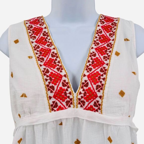 Lucky Brand Romantic Aztec Design Embroidered Babydoll Sleeveless Cotton Top - Picture 5 of 12